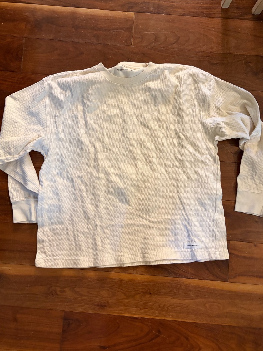 Abercrombie & Fitch Men's Cream Waffle Crewneck Shirt